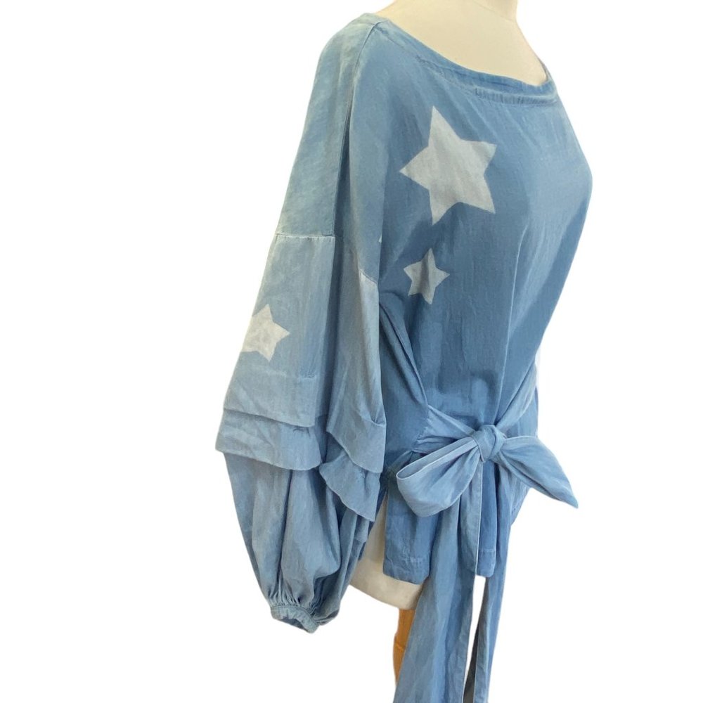 NWT Nanette Lepore Chambray Star Tiered Balloon Sleeve Top Whimsigoth Boho-S - Picture 11 of 16